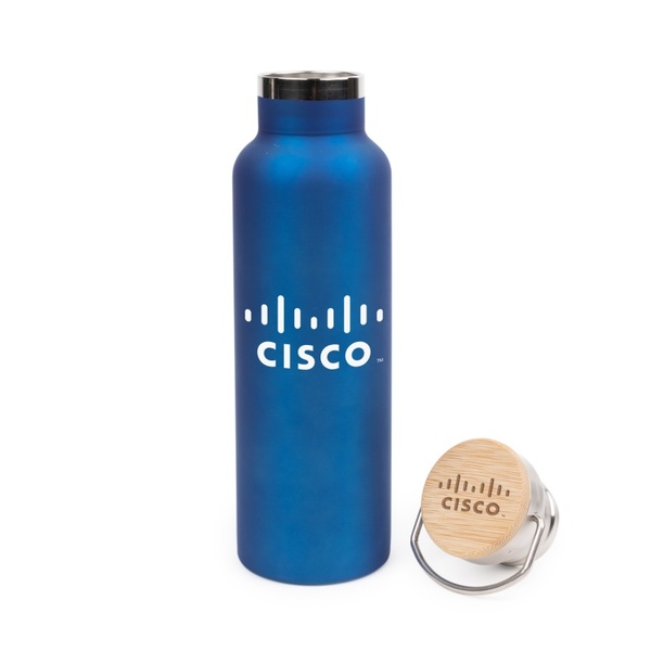 20 oz. Custom Stainless Steel Water Bottle with Screw-on Bamboo Lid
