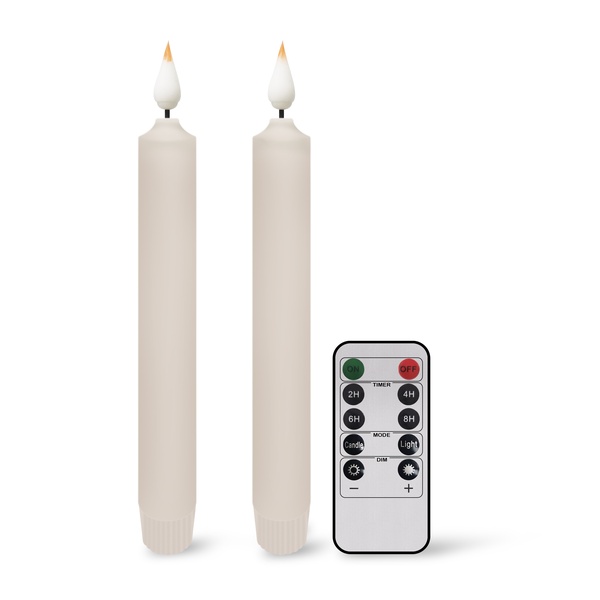 Bilymate Warm Realistic Flameless Taper Candles, Battery Operated, Glass Effect, Won't Melt, Remote Control, Timers Set of 2pcs Ivory