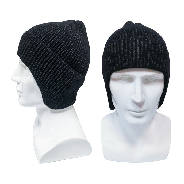 Reflective Ear-flap Beanie - Double Layer Knit Warm Winter Hat