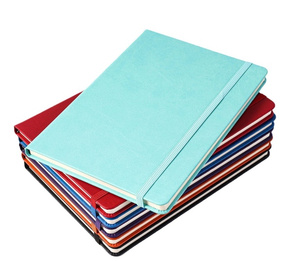 A5 PU Leather Lined Journal Notebook, Hardcover Writing Notebook with Elastic Band & Ribbon Bookmark