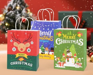 Custom Printed Eco Friendly Kraft Paper Bags with Handles, Luxury Takeout & Christmas Gift Shopping Packaging Bags Bulk Wholesale